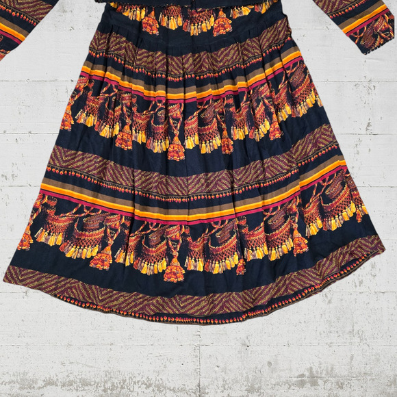 1980s Vintage Orange Black Retro Tapestry Crop Blazer Skirt 2 Piece Set Size 12 - Picture 1 of 14